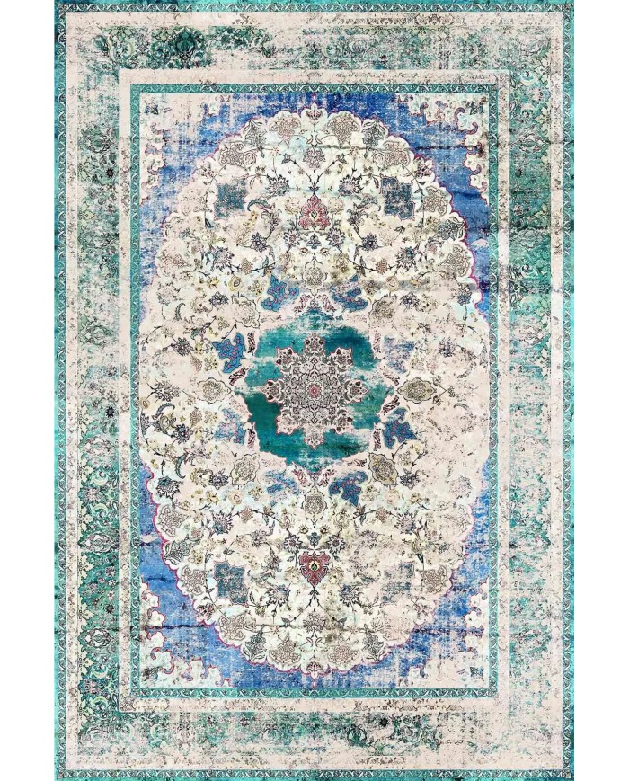 Pergamox Desenli Pamuk Tabanlı Yıkanabilen Kaydırmaz Antibakteriyel Şönil Salon Halısı