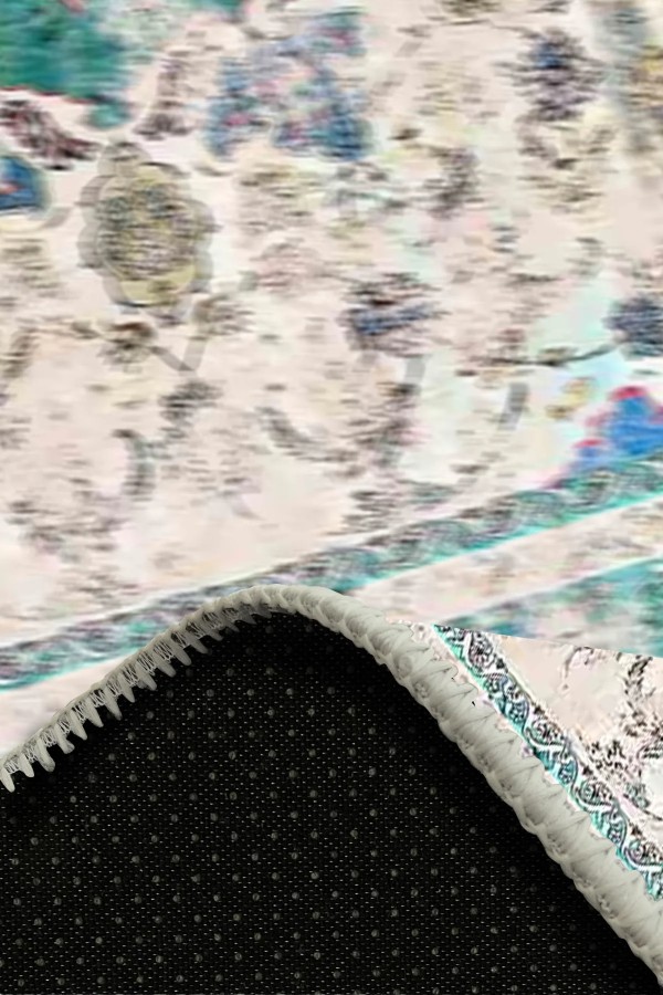 Pergamox Desenli Pamuk Tabanlı Yıkanabilen Kaydırmaz Antibakteriyel Şönil Salon Halısı