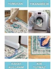 Pergamox Desenli Pamuk Tabanlı Yıkanabilen Kaydırmaz Antibakteriyel Şönil Salon Halısı