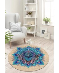 Peacock Pamuk Tabanlı Yıkanabilen Kaydırmaz Antibakteriyel Şönil Yuvarlak Halı