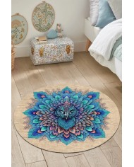 Peacock Pamuk Tabanlı Yıkanabilen Kaydırmaz Antibakteriyel Şönil Yuvarlak Halı