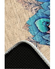 Peacock Pamuk Tabanlı Yıkanabilen Kaydırmaz Antibakteriyel Şönil Yuvarlak Halı