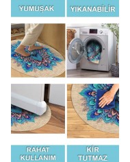 Peacock Pamuk Tabanlı Yıkanabilen Kaydırmaz Antibakteriyel Şönil Yuvarlak Halı