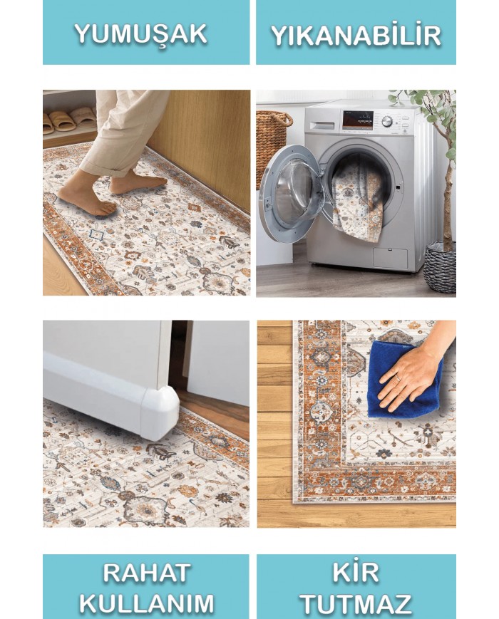 Osima Desenli Pamuk Tabanlı Yıkanabilen Kaydırmaz Antibakteriyel Şönil Salon Halısı