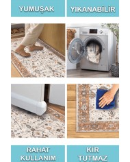 Osima Desenli Pamuk Tabanlı Yıkanabilen Kaydırmaz Antibakteriyel Şönil Salon Halısı
