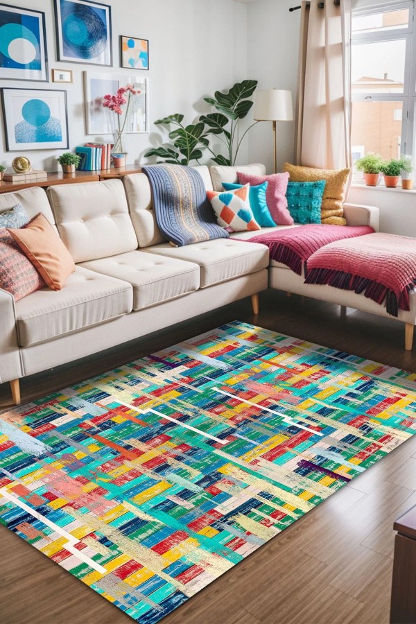 Lisa Kadife Yıkanabilir Kaymaz Pamuk Tabanlı Antibakteriyel Salon Halısı