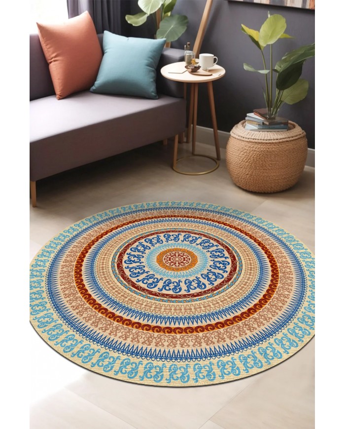 Onat Pamuk Tabanlı Yıkanabilen Kaydırmaz Antibakteriyel Şönil Yuvarlak Halı