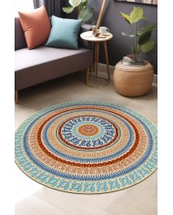 Onat Pamuk Tabanlı Yıkanabilen Kaydırmaz Antibakteriyel Şönil Yuvarlak Halı