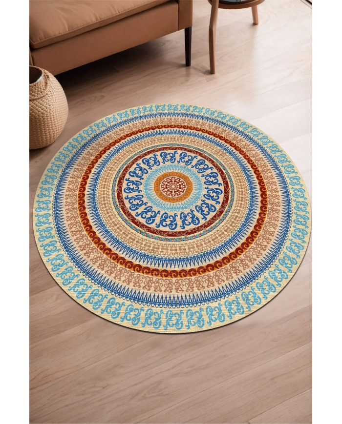 Onat Pamuk Tabanlı Yıkanabilen Kaydırmaz Antibakteriyel Şönil Yuvarlak Halı