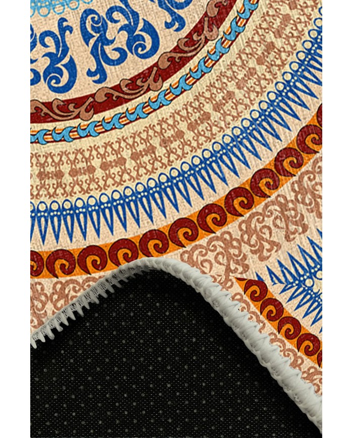 Onat Pamuk Tabanlı Yıkanabilen Kaydırmaz Antibakteriyel Şönil Yuvarlak Halı