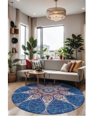 Naybe Pamuk Tabanlı Yıkanabilen Kaydırmaz Antibakteriyel Şönil Yuvarlak Halı