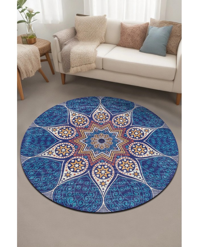 Naybe Pamuk Tabanlı Yıkanabilen Kaydırmaz Antibakteriyel Şönil Yuvarlak Halı