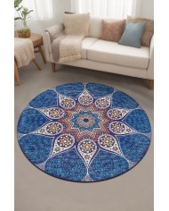 Naybe Pamuk Tabanlı Yıkanabilen Kaydırmaz Antibakteriyel Şönil Yuvarlak Halı