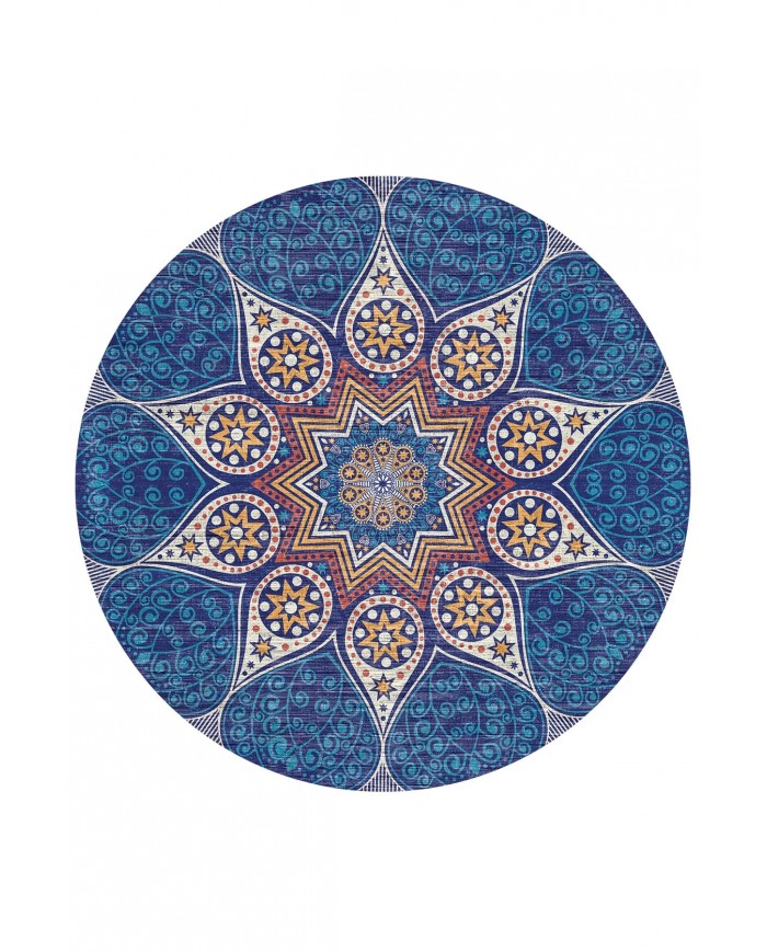 Naybe Pamuk Tabanlı Yıkanabilen Kaydırmaz Antibakteriyel Şönil Yuvarlak Halı