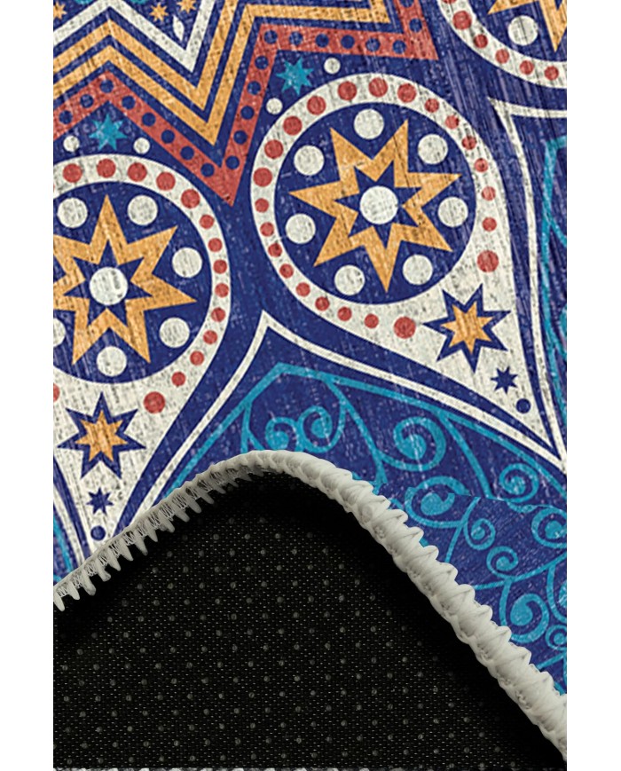 Naybe Pamuk Tabanlı Yıkanabilen Kaydırmaz Antibakteriyel Şönil Yuvarlak Halı