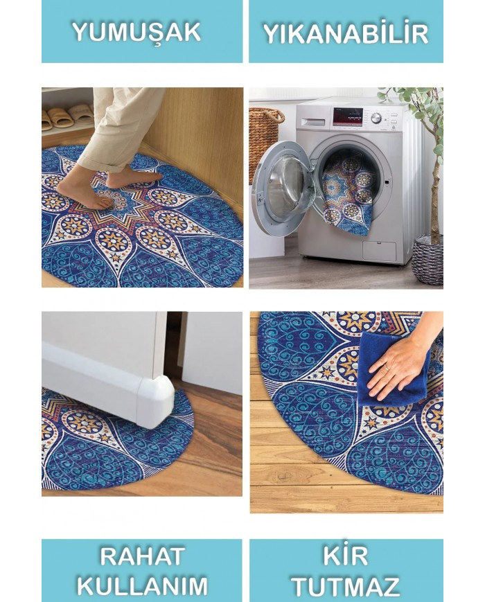 Naybe Pamuk Tabanlı Yıkanabilen Kaydırmaz Antibakteriyel Şönil Yuvarlak Halı