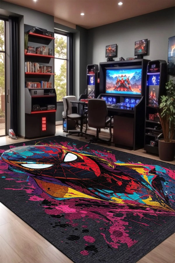 Spider Şönil Gamer Halısı Pamuk Tabanlı Yıkanabilen Kaymaz Genç Odası Oyuncu Gaming Halısı