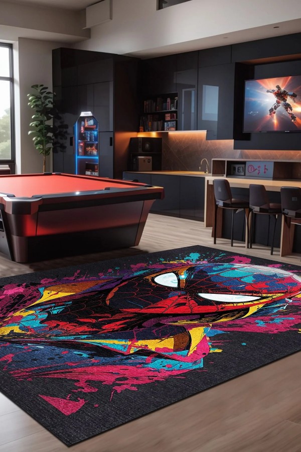 Spider Şönil Gamer Halısı Pamuk Tabanlı Yıkanabilen Kaymaz Genç Odası Oyuncu Gaming Halısı