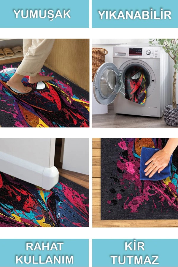 Spider Şönil Gamer Halısı Pamuk Tabanlı Yıkanabilen Kaymaz Genç Odası Oyuncu Gaming Halısı