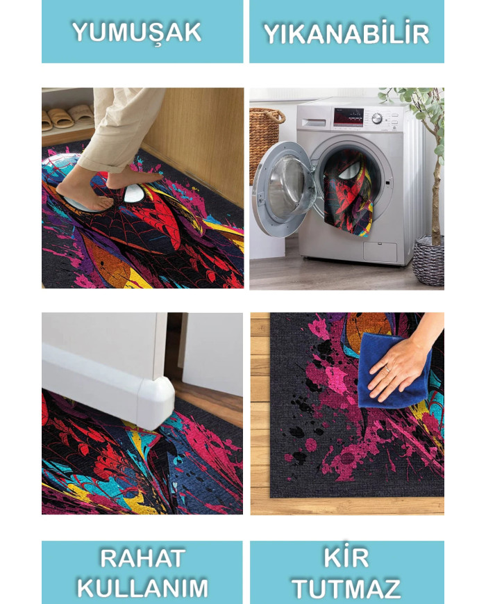 Spider Şönil Gamer Halısı Pamuk Tabanlı Yıkanabilen Kaymaz Genç Odası Oyuncu Gaming Halısı