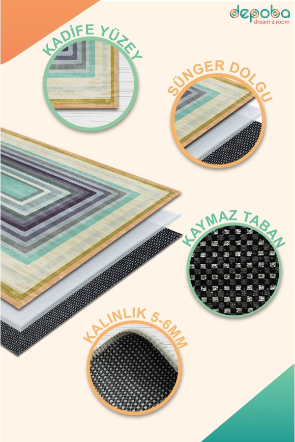 Nedav Kadife Yıkanabilir Kaymaz Pamuk Tabanlı Antibakteriyel Salon Halısı