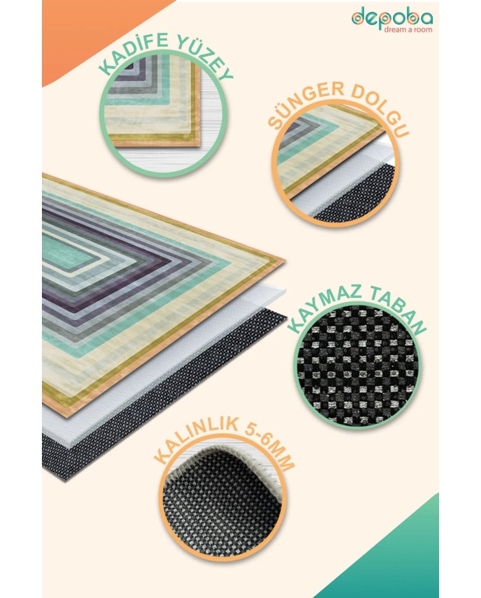 Nedav Kadife Yıkanabilir Kaymaz Pamuk Tabanlı Antibakteriyel Salon Halısı