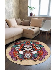 Skeleton Pamuk Tabanlı Yıkanabilen Kaydırmaz Antibakteriyel Şönil Yuvarlak Halı