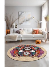 Skeleton Pamuk Tabanlı Yıkanabilen Kaydırmaz Antibakteriyel Şönil Yuvarlak Halı