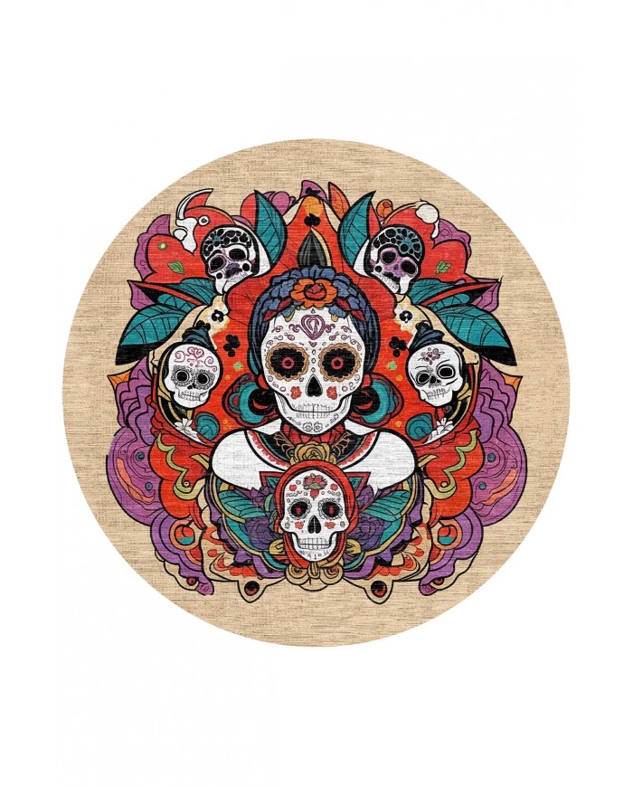 Skeleton Pamuk Tabanlı Yıkanabilen Kaydırmaz Antibakteriyel Şönil Yuvarlak Halı