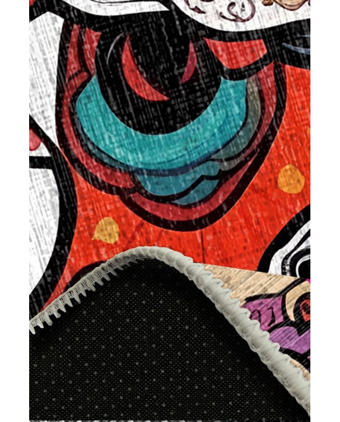 Skeleton Pamuk Tabanlı Yıkanabilen Kaydırmaz Antibakteriyel Şönil Yuvarlak Halı