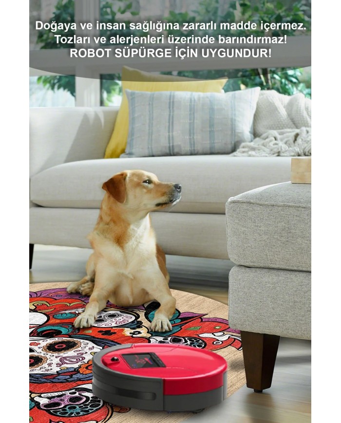 Skeleton Pamuk Tabanlı Yıkanabilen Kaydırmaz Antibakteriyel Şönil Yuvarlak Halı