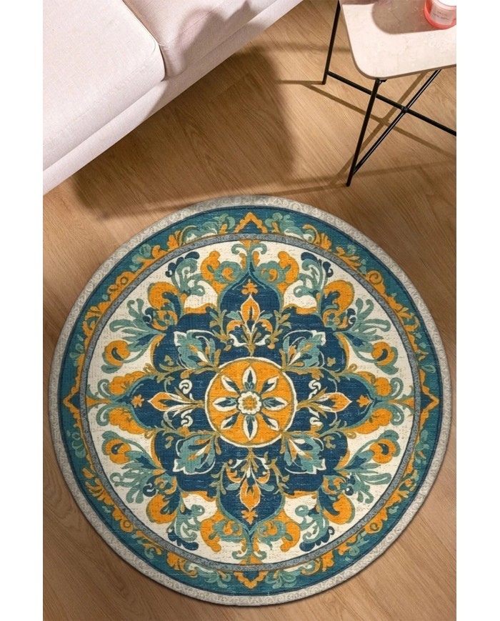 Solute Pamuk Tabanlı Yıkanabilen Kaydırmaz Antibakteriyel Şönil Yuvarlak Halı