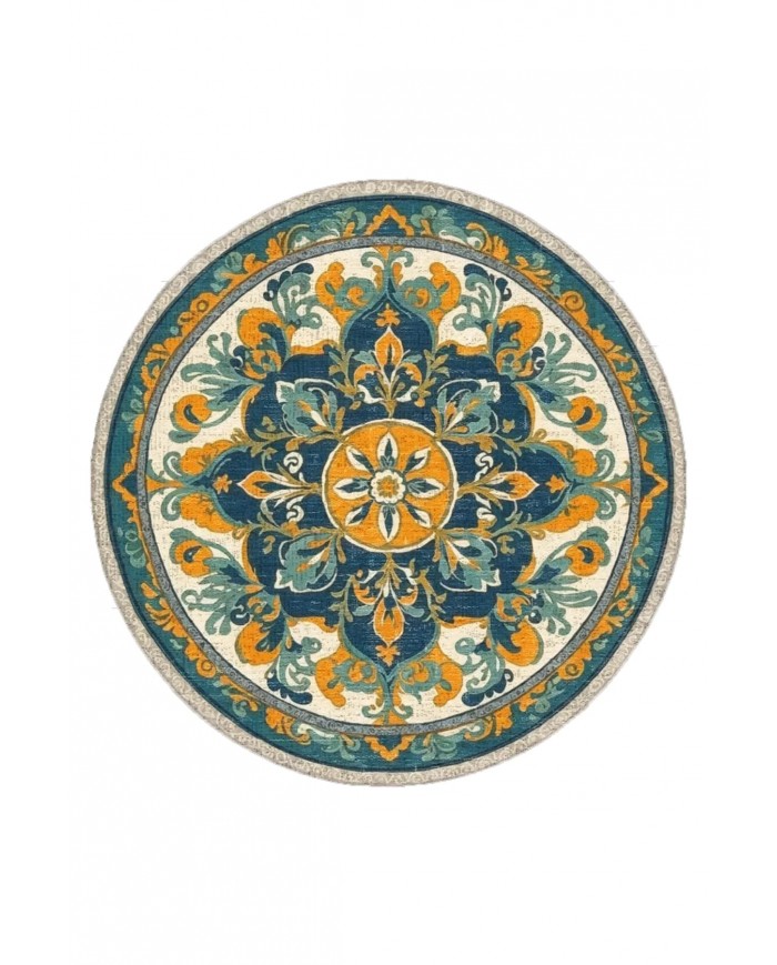 Solute Pamuk Tabanlı Yıkanabilen Kaydırmaz Antibakteriyel Şönil Yuvarlak Halı