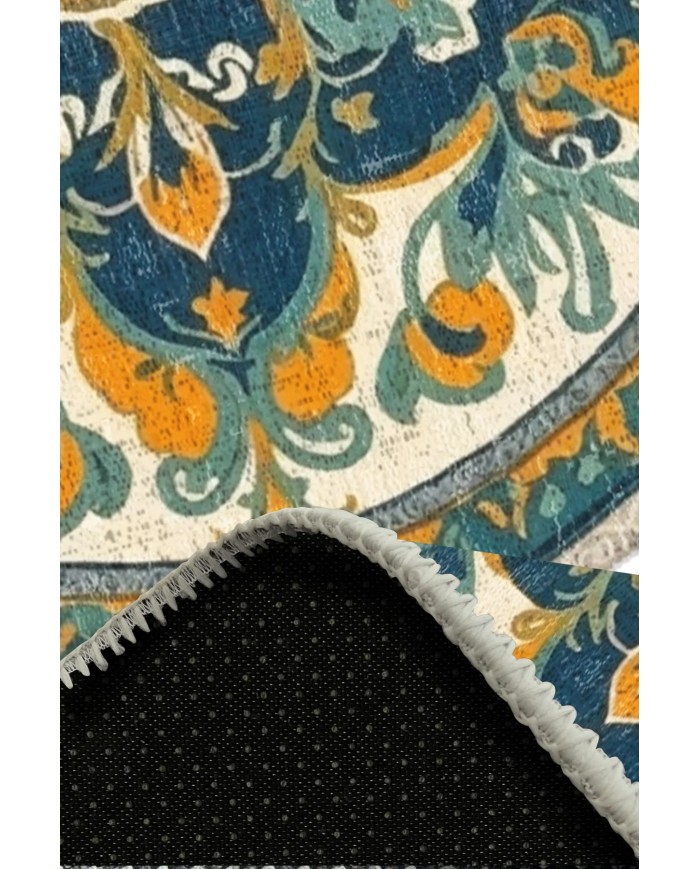 Solute Pamuk Tabanlı Yıkanabilen Kaydırmaz Antibakteriyel Şönil Yuvarlak Halı