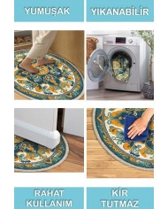 Solute Pamuk Tabanlı Yıkanabilen Kaydırmaz Antibakteriyel Şönil Yuvarlak Halı