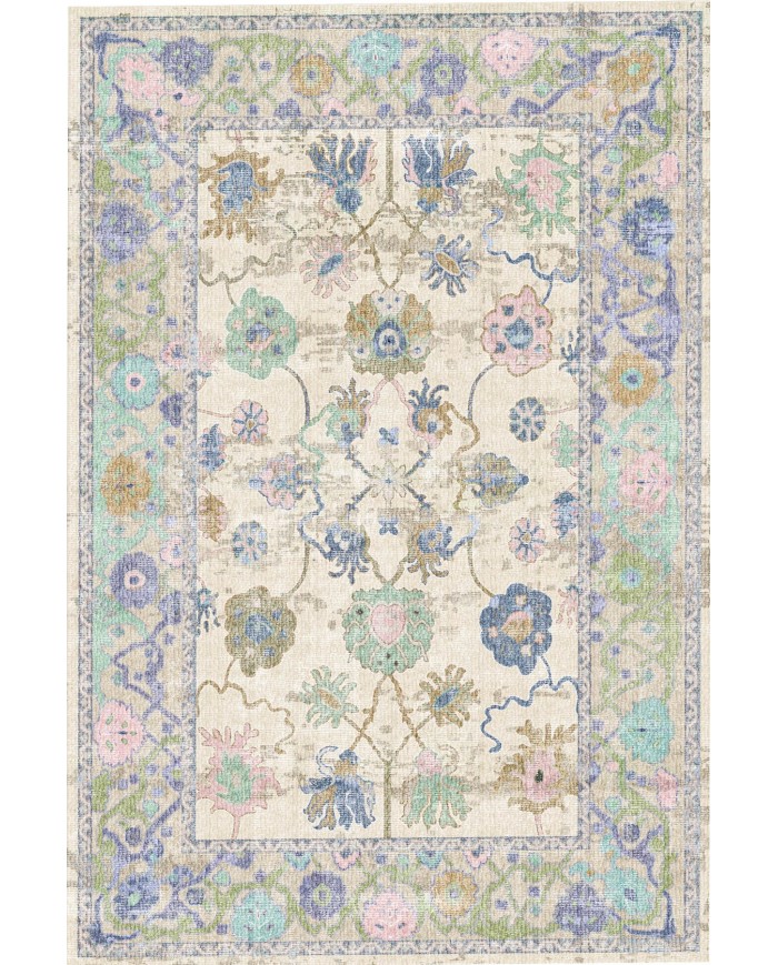 Simay Desenli Pamuk Tabanlı Yıkanabilen Kaydırmaz Antibakteriyel Şönil Salon Halısı