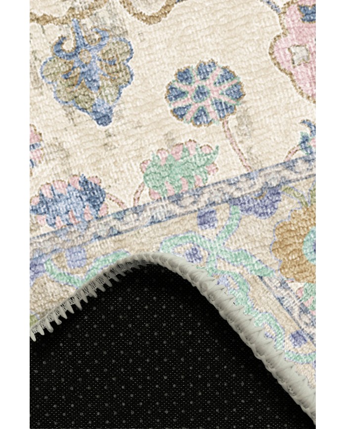 Simay Desenli Pamuk Tabanlı Yıkanabilen Kaydırmaz Antibakteriyel Şönil Salon Halısı