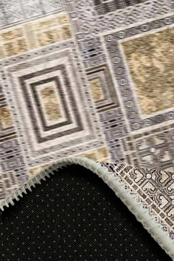 Sıntra Desenli Pamuk Tabanlı Yıkanabilen Kaydırmaz Antibakteriyel Şönil Salon Halısı