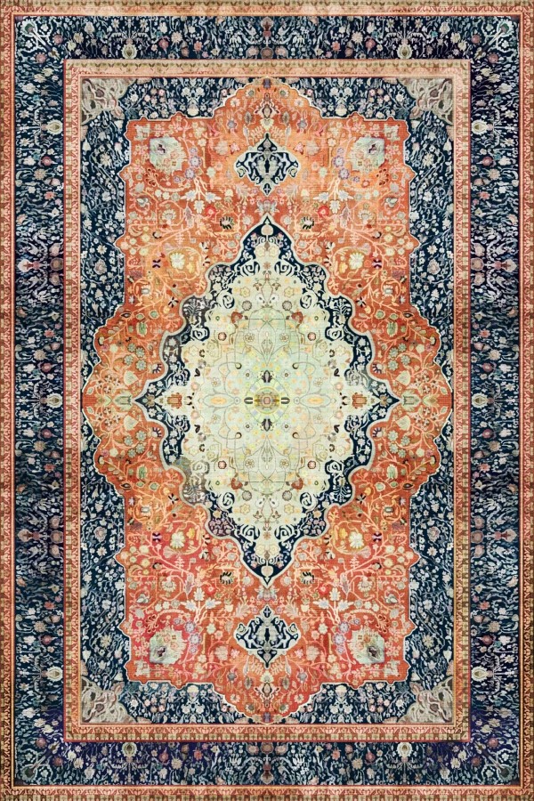 Sinre Desenli Pamuk Tabanlı Yıkanabilen Kaydırmaz Antibakteriyel Şönil Salon Halısı