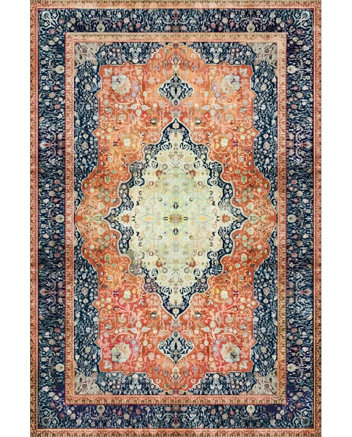 Sinre Desenli Pamuk Tabanlı Yıkanabilen Kaydırmaz Antibakteriyel Şönil Salon Halısı