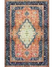 Sinre Desenli Pamuk Tabanlı Yıkanabilen Kaydırmaz Antibakteriyel Şönil Salon Halısı