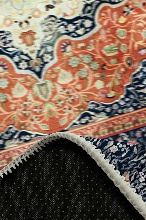 Sinre Desenli Pamuk Tabanlı Yıkanabilen Kaydırmaz Antibakteriyel Şönil Salon Halısı