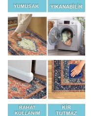 Sinre Desenli Pamuk Tabanlı Yıkanabilen Kaydırmaz Antibakteriyel Şönil Salon Halısı