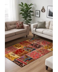 Silena Desenli Pamuk Tabanlı Yıkanabilen Kaydırmaz Antibakteriyel Şönil Salon Halısı