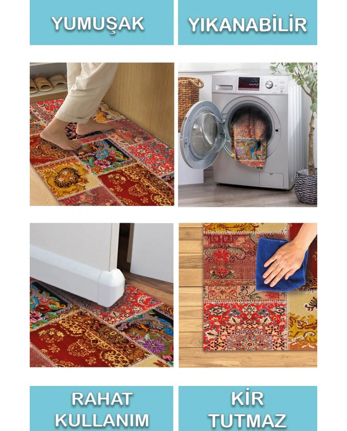 Silena Desenli Pamuk Tabanlı Yıkanabilen Kaydırmaz Antibakteriyel Şönil Salon Halısı