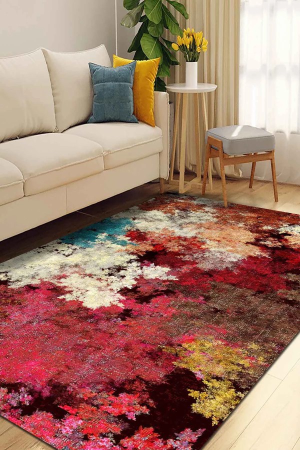 Shoko Desenli Pamuk Tabanlı Yıkanabilen Kaydırmaz Antibakteriyel Şönil Salon Halısı