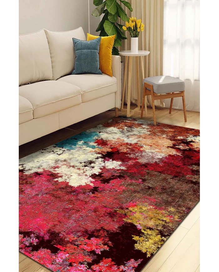 Shoko Desenli Pamuk Tabanlı Yıkanabilen Kaydırmaz Antibakteriyel Şönil Salon Halısı