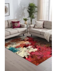 Shoko Desenli Pamuk Tabanlı Yıkanabilen Kaydırmaz Antibakteriyel Şönil Salon Halısı