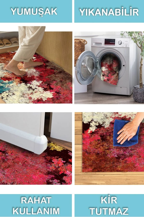 Shoko Desenli Pamuk Tabanlı Yıkanabilen Kaydırmaz Antibakteriyel Şönil Salon Halısı