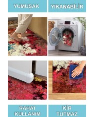 Shoko Desenli Pamuk Tabanlı Yıkanabilen Kaydırmaz Antibakteriyel Şönil Salon Halısı
